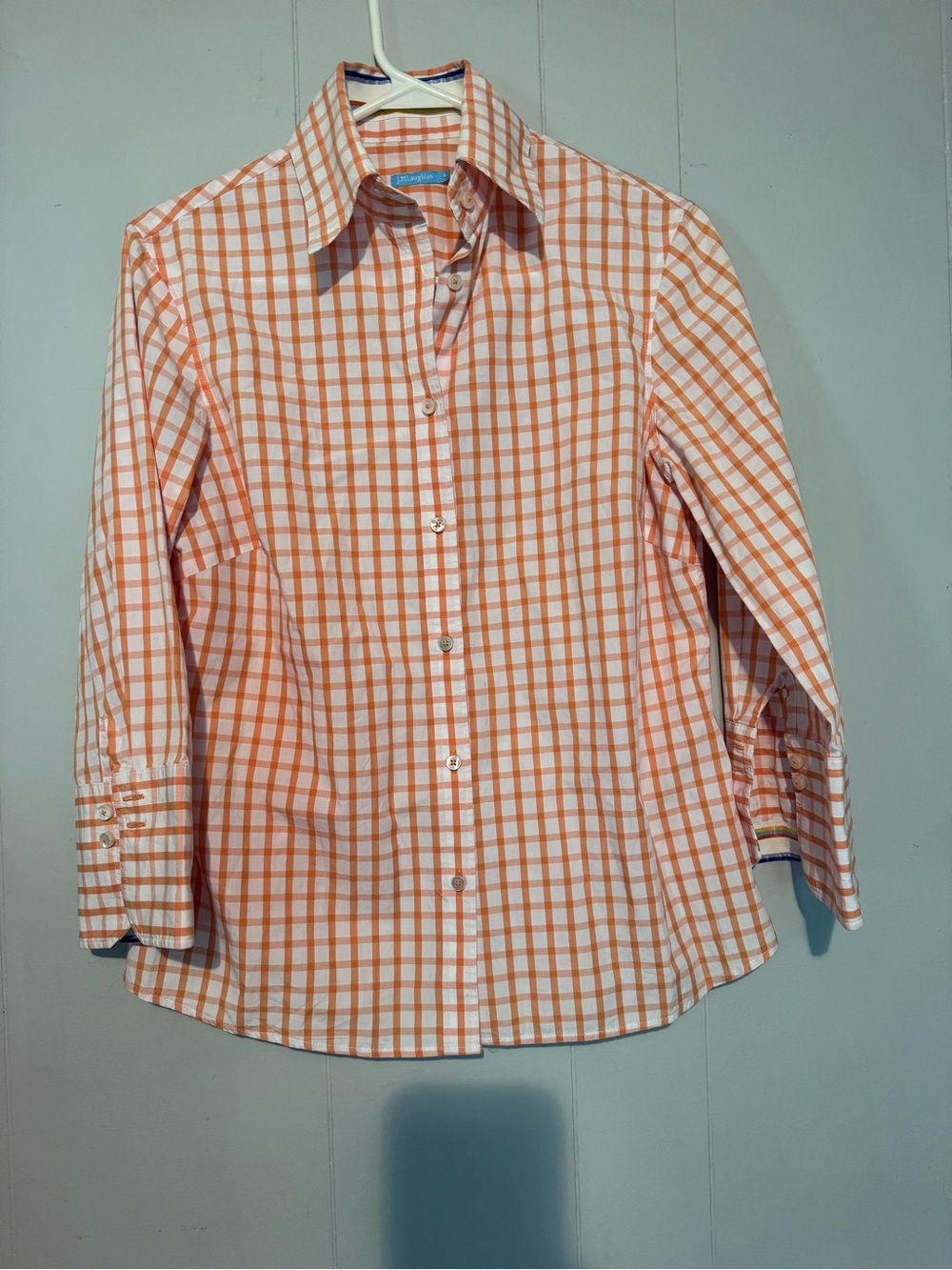 J. McLaughlin Orange & White Checked Button-Up Shirt